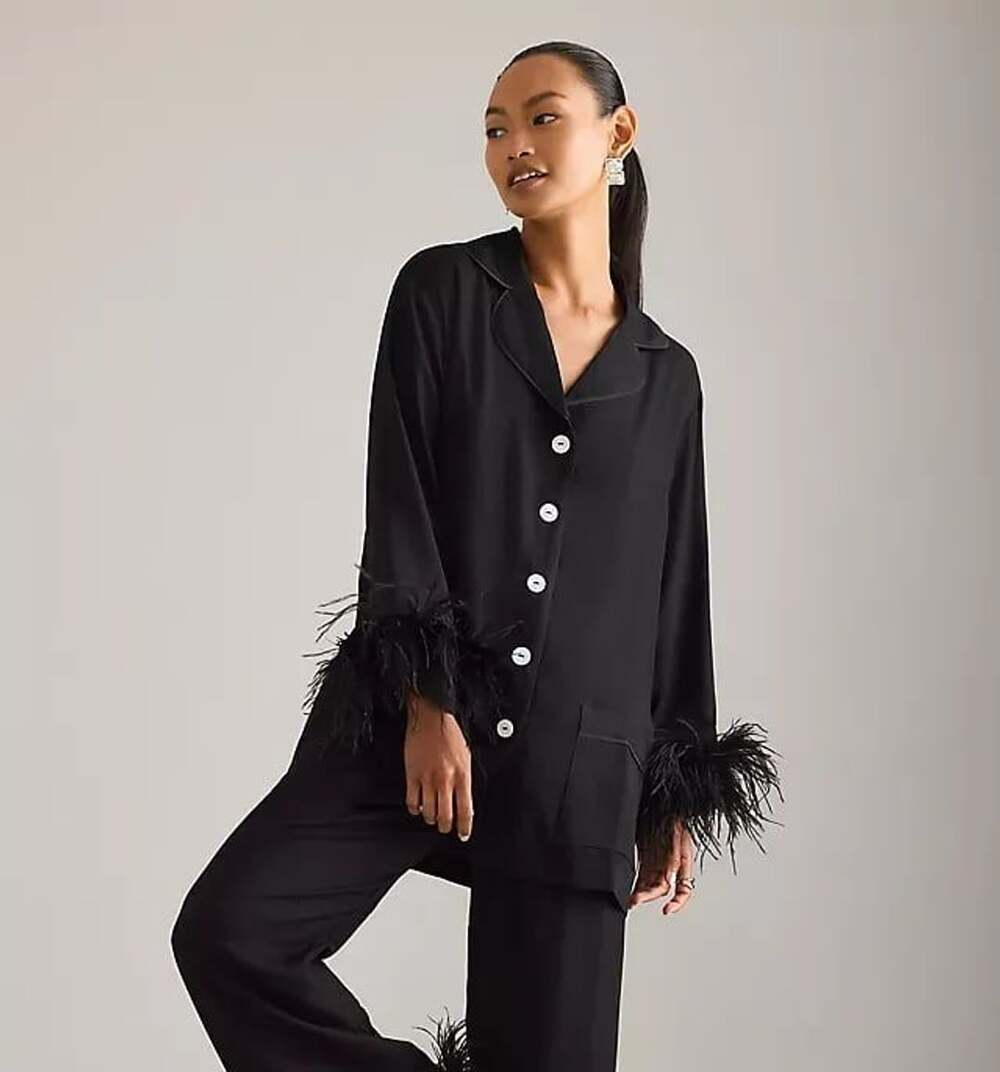 Sleeper Party Pajama Top With Feathers Black Size XS